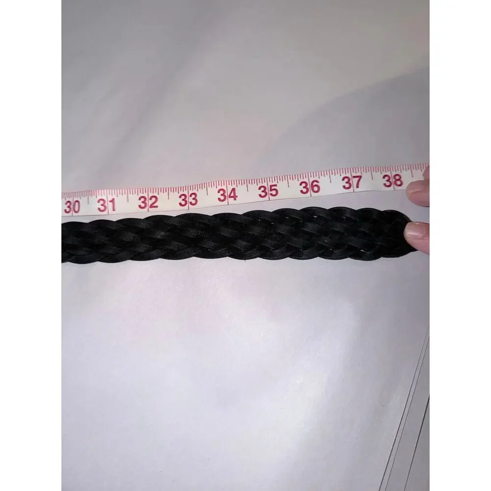 Women’s black leather braided belt brass buckle classic large 32